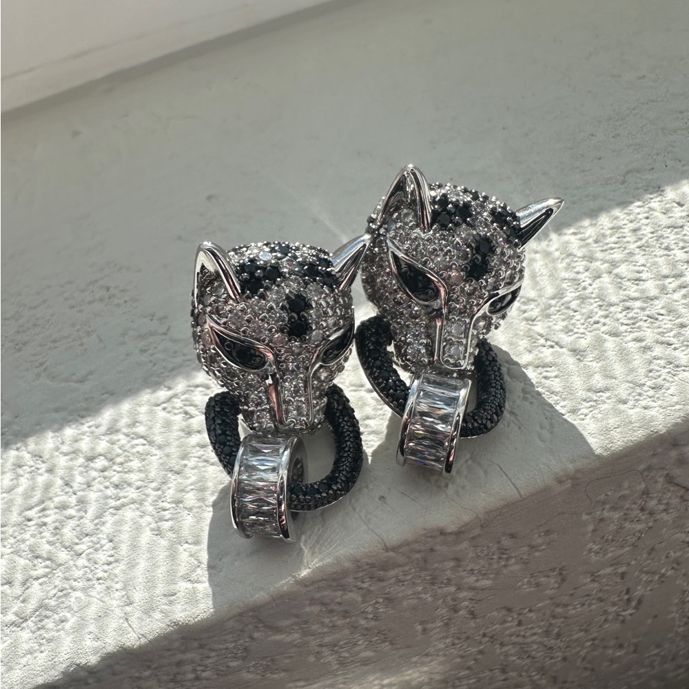Silver and Black Panther Earrings